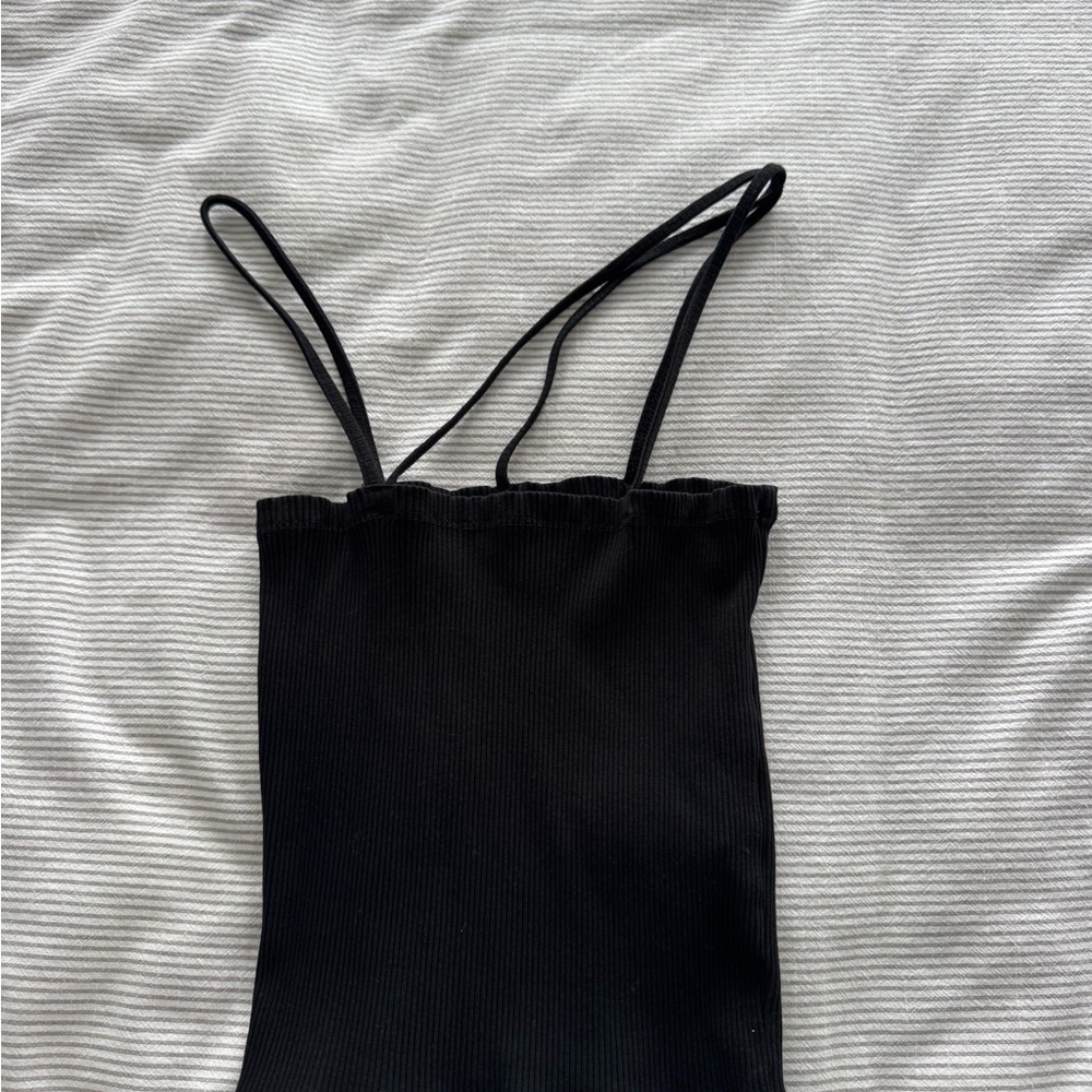 Black Ribbed Spaghetti Strap Cropped Cami